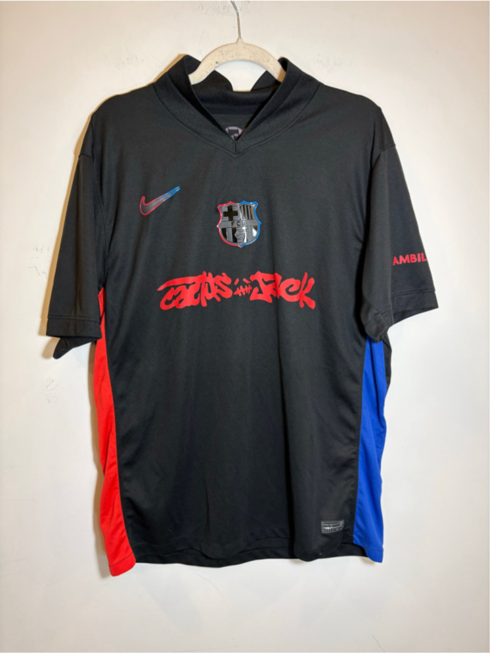 Men's Nike FC Barcelona Cactus Jack Soccer Jersey Black Red Size Large #GH